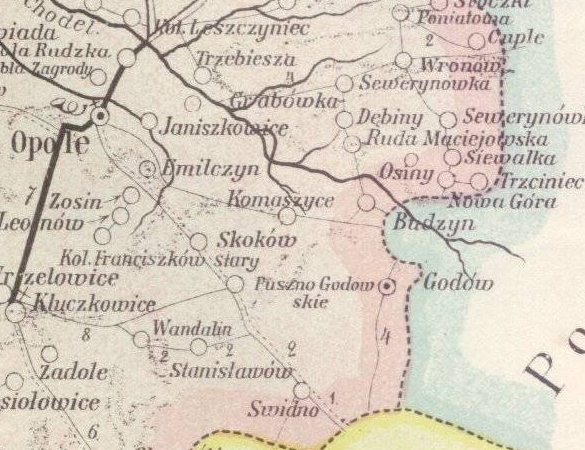 zdjęcie: Fragment mapy powiatu nowoaleksandryjskiego z 1907 roku