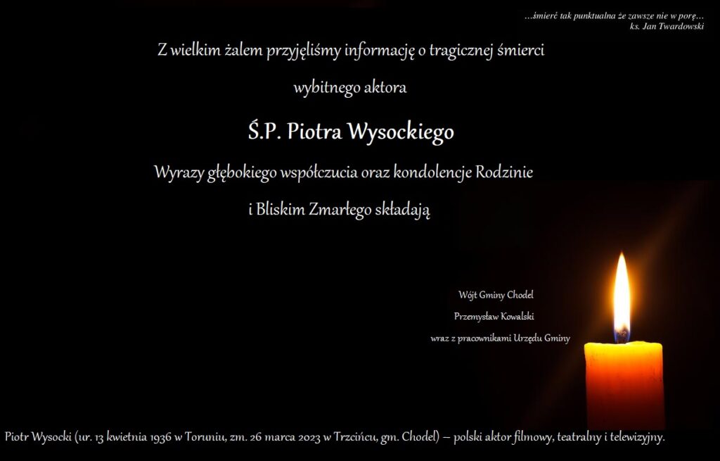 Kondolencje dla bliskich zmarłego ś.p. Piotra Wysockiego