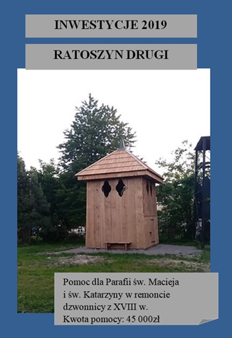 Dofinansowanie wykonania remontu drewnianej dzwonnicy w Ratoszynie Drugim